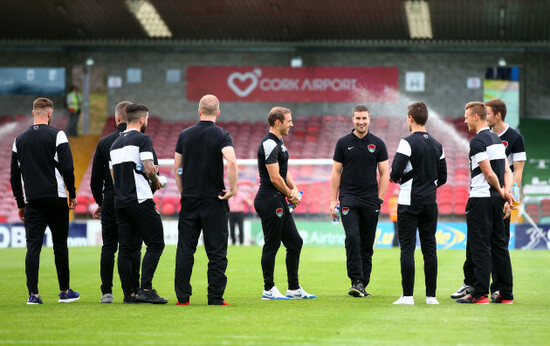 Cork City players check out the pitch