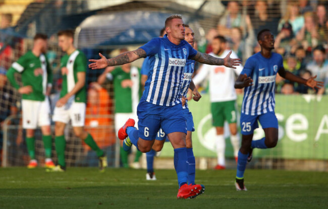 Sebastien Dewaest celebrates scoring their second goal