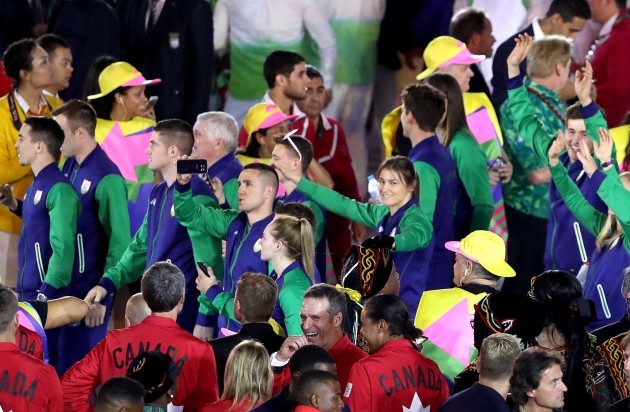 Team Ireland make their way out at the Opening Ceremony