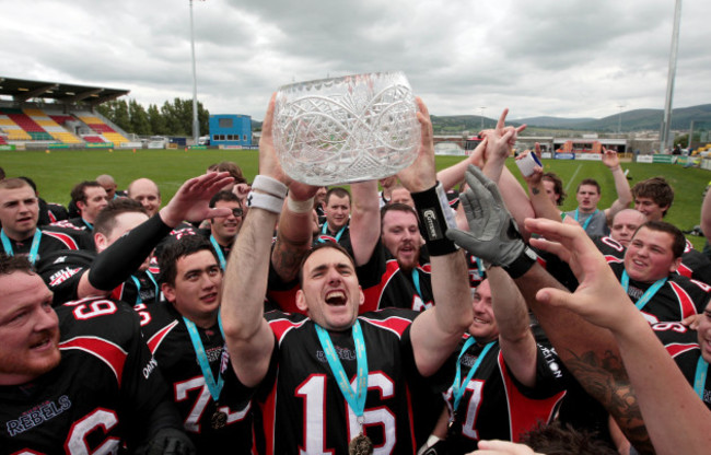 Dublin Rebels celebrate winning the Shamrock Bowl