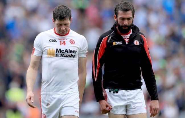 Sean Cavanagh and Justin McMahon dejected