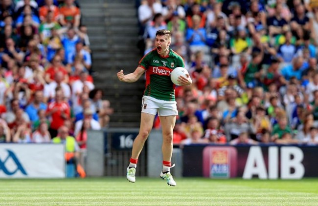 Lee Keegan celebrates at the end of the game