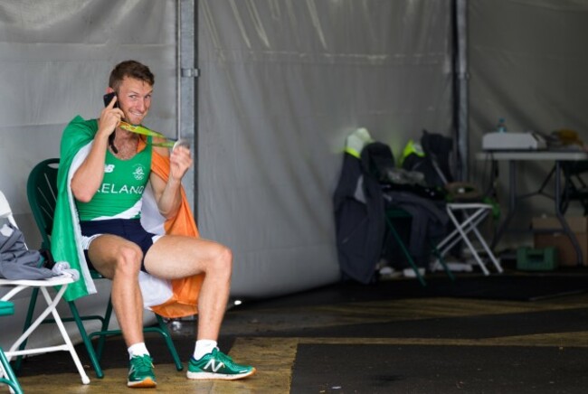 Gary O'Donovan phones home after winning a silver medal with his brother Paul O'Donovan