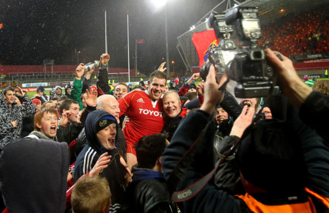 Peter Borlase surrounded by fans after the game