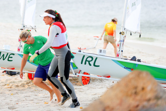 Annalise Murphy returns to shore after her race was called off