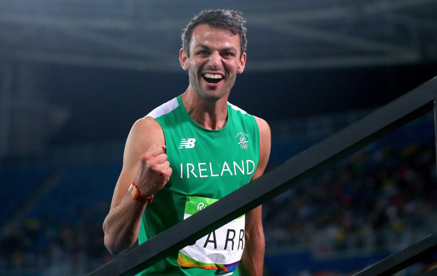 Thomas Barr celebrates coming first in his semi-final