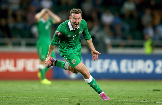 Aiden McGeady celebrates scoring his second goal of the game