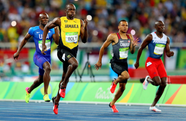 Usain Bolt on his way to winning