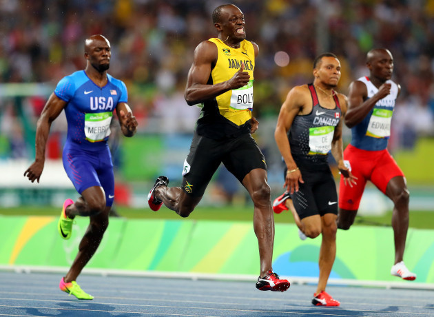 Usain Bolt on his way to winning