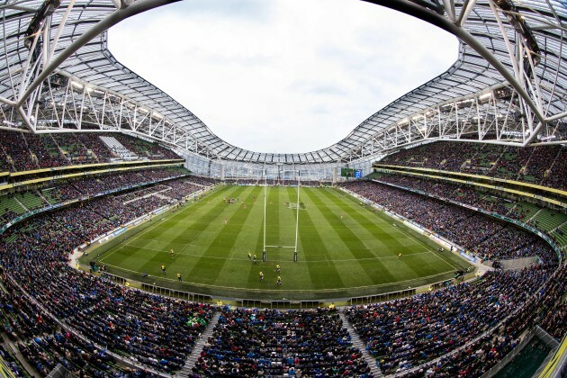 A view of the Aviva Stadium during the match