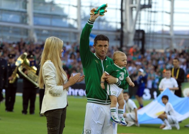 Robbie Keane with his son Robbie and wife Claudine