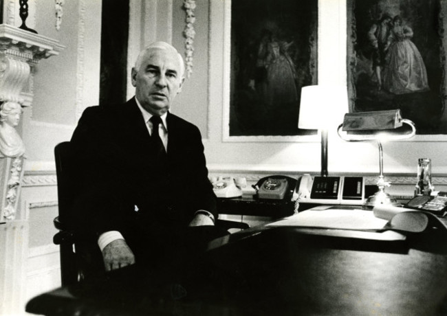 Fine Gael Minister for Foreign Affairs Peter Barry in his office in Iveagh House Dublin