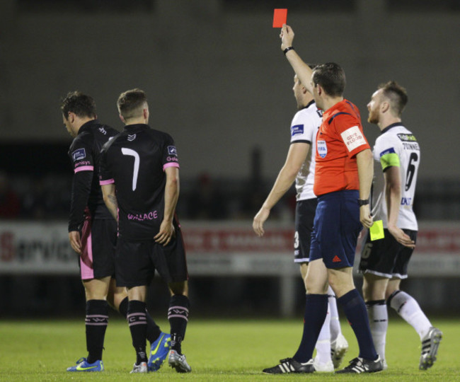 Peter Higgins is sent off by Robert Harvey