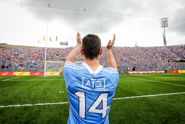 Diarmuid Connolly celebrates after the game