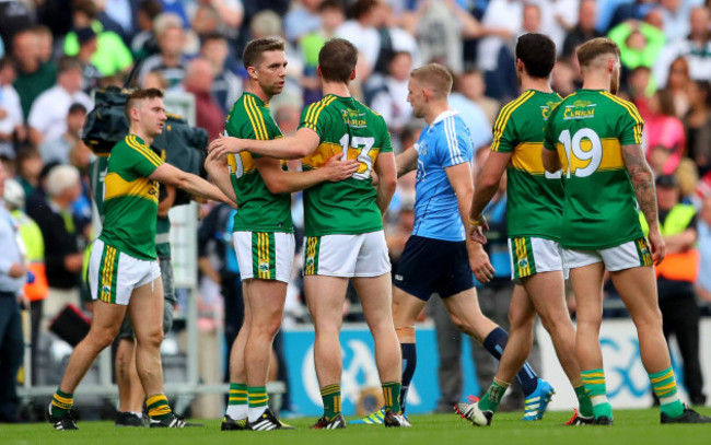 Marc Ó Sé and Stephen O’Brien dejected