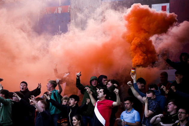 Dundalk fans let off smoke bombs before the game