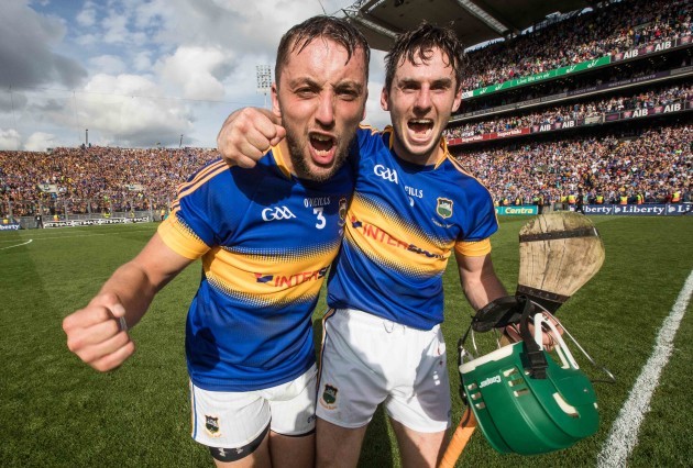 James Barry and Cathal Barrett celebrate the final whistle