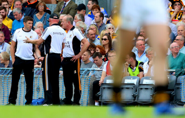 Brian Cody speaks with his selectors Derek Lyng and Michael Dempsey