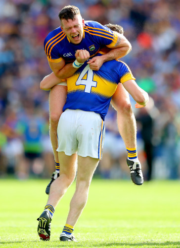 Padraic Maher and Michael Cahill celebrate at the final whistle