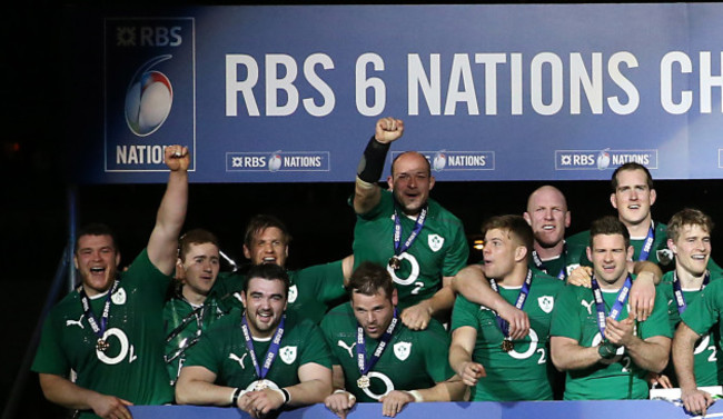 Ireland players celebrate at the winners board