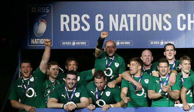 Ireland players celebrate at the winners board