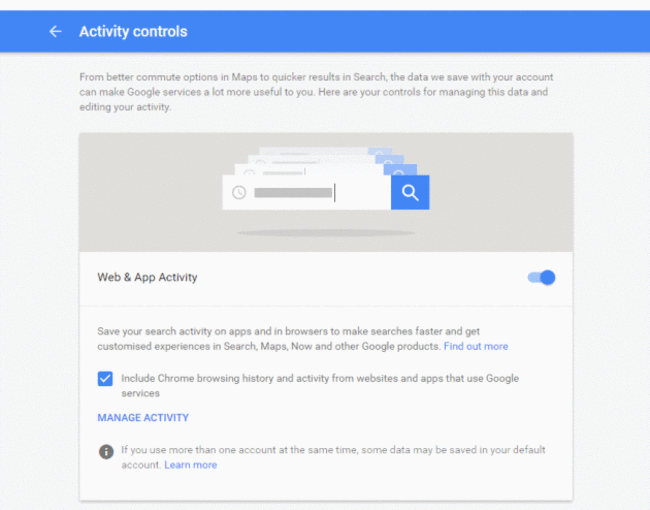 Google activity turn off