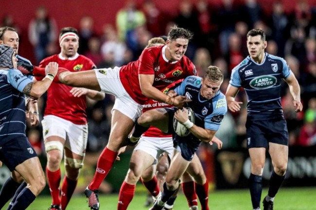 Gareth Anscombe is tackled by Dan Goggin