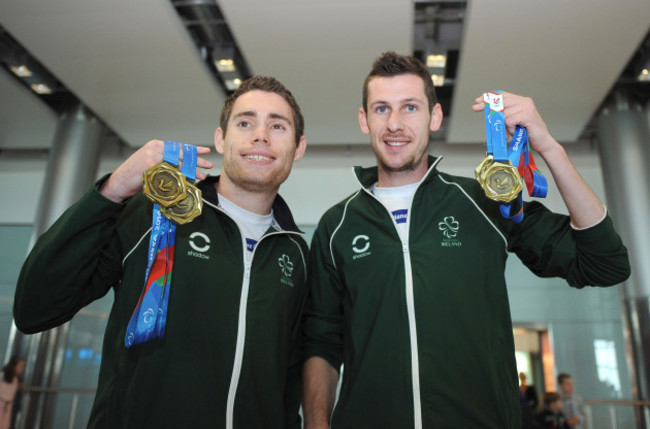 Jason Smyth and Michael McKillop display their medals