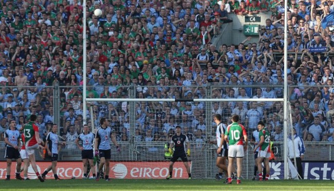 Mayo's Cillian O'Connor kicks Mayo's last score in injury time