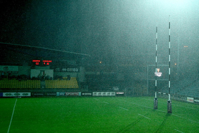 A view of conditions in the Lanfranchi Stadium which caused the match to be temporarily suspended