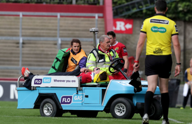 Jack O'Donoghue is stretchered off the field