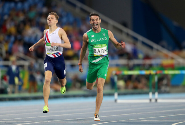 Thomas Barr celebrates coming first in his semi-final