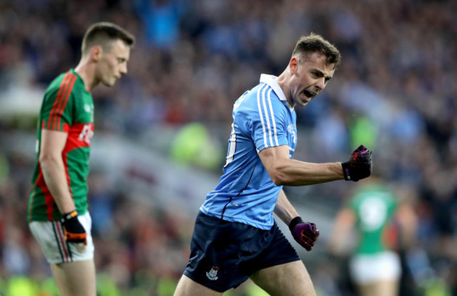 Cormac Costello celebrates a late score