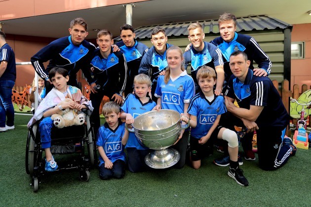 Patient's from Crumlin Children's Hospital with members of the Dublin senior football panel