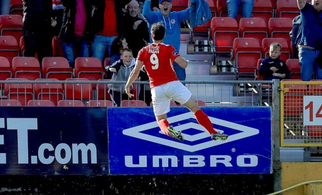 Christy Fagan celebrates scoring St Patrick's first goal