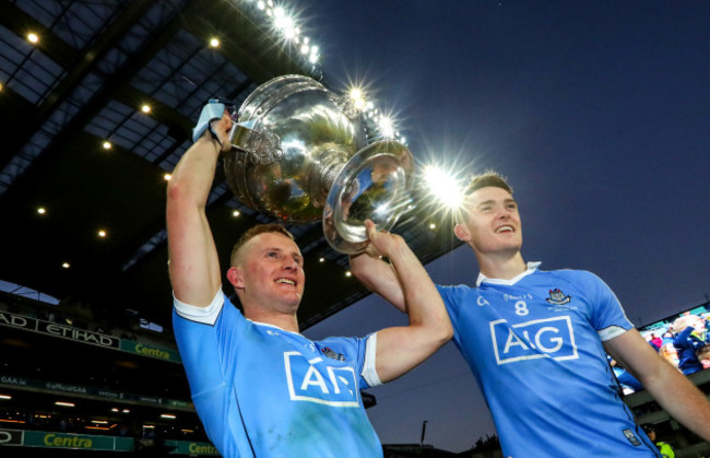 Ciaran Kilkenny and Brian Fenton celebrate with the Sam Maguire