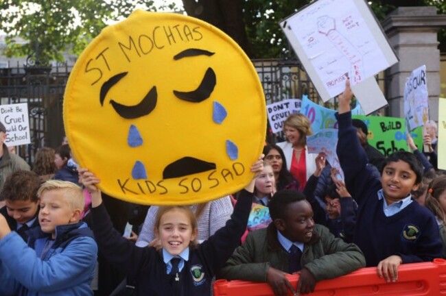 St. Mochta's pupils protesting outside Dail Eireann