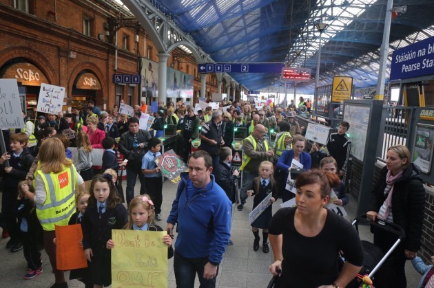 Protesters arriving into Pearse Street station.  Irish Rail had to increase the number of carriages to cope with demand.  Photo source_ Darren Martin