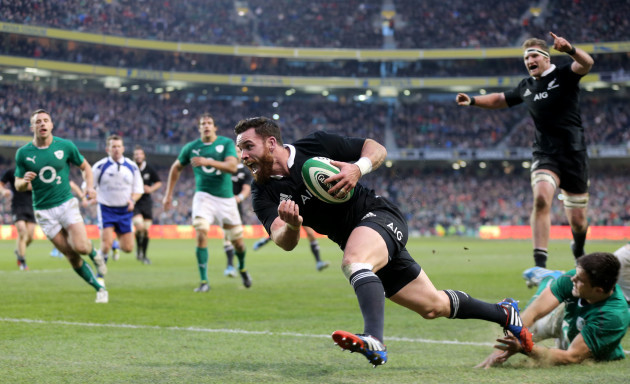 Ryan Crotty crosses the line to score the last try of the game