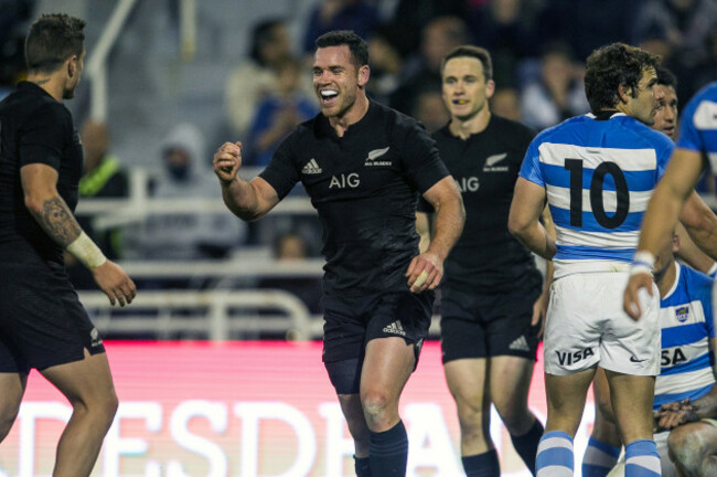 Ryan Crotty celebrates a try