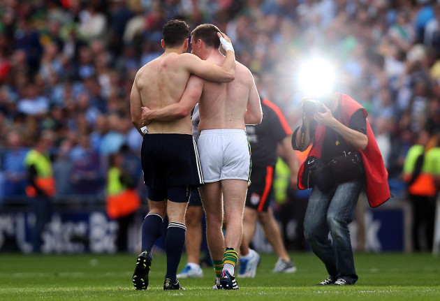 Bernard Brogan with Marc O'Se at the end of the game