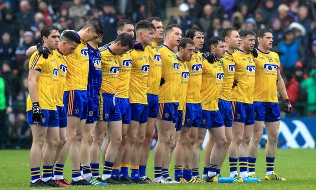 The Roscommon team stand for the national anthem