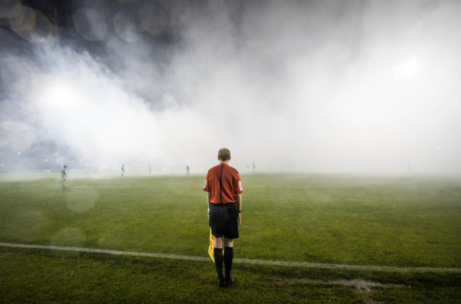 A view of the linesman before the game