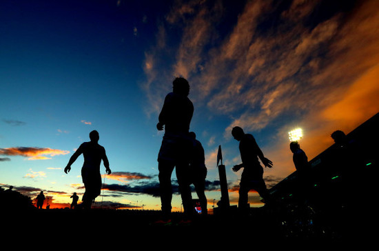 The Toulouse team take to the field to start the second half