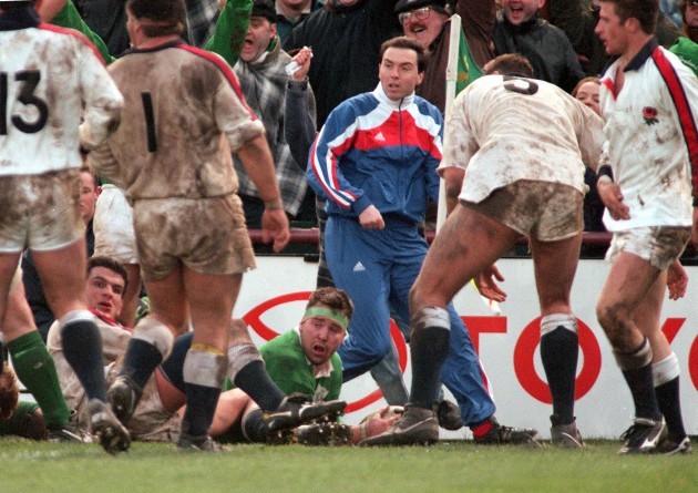 Anthony Foley scores a try for Ireland