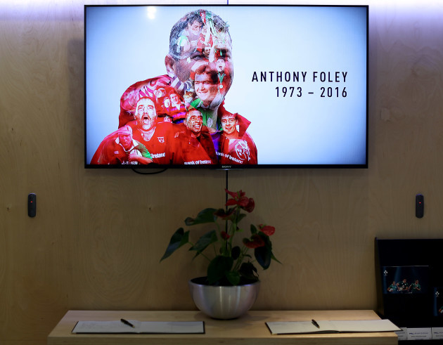 A view of the tribute to Anthony Foley above the book of condolence