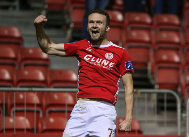 Conan Byrne celebrates scoring a penalty