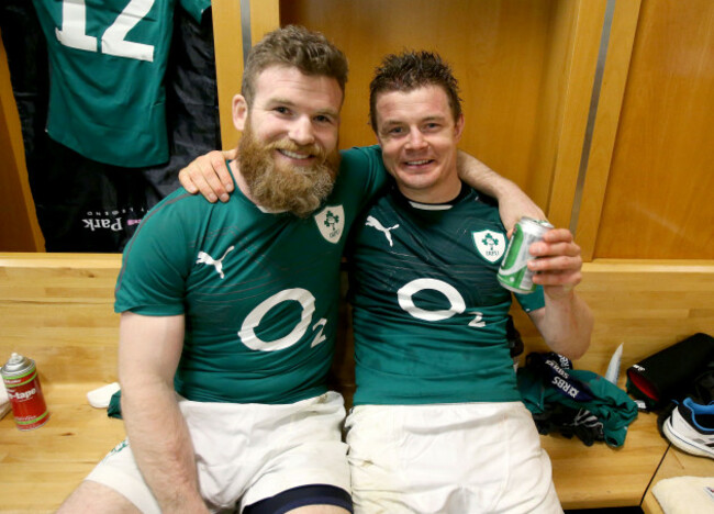 Gordon D'Arcy and Brian O'Driscoll celebrate