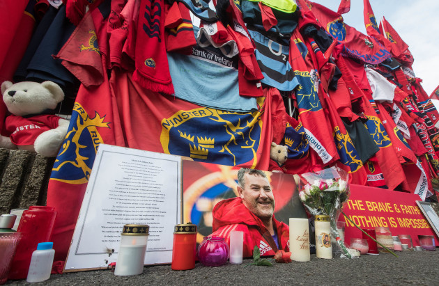 Tributes are paid to Anthony Foley outside Thomond Park