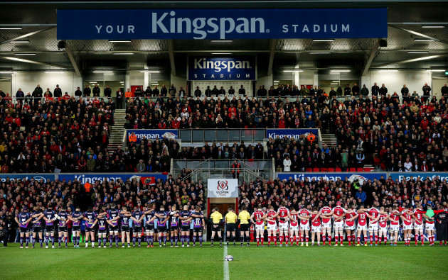 A minutes silence is observed after the passing of Munster Head Coach Anthony Foley